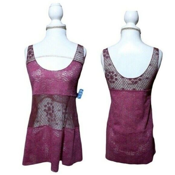 Intimately Free People Women's Raspberry Pink Lace Floral Sexy Tank Top Sz Small - Picture 1 of 7